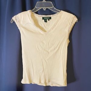 Lace-lined crème baby tee. Ralph Lauren, Petit small